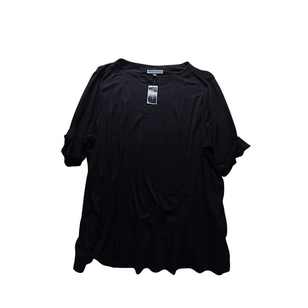 Karen Scott Shirt Womens Plus 3X Black Scoop Neck Short Sleeve Solid Jersey Top